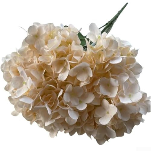Bouquet di ortensie artificiali a 5 teste in seta, composizione floreale a stelo lungo, decorazione per casa, matrimoni, feste, tavolo, blu, viola, giallo (bianco)