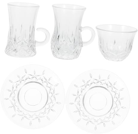 Mipcase Service à Thé Vintage Verre Tasses Transparentes Et Soucoupes Ensemble Pour Boisson Chaude Design Européen Délicat