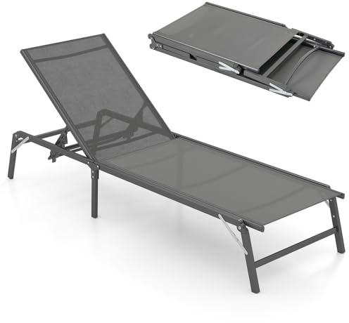 COSTWAY Sonnenliege klappbar, Gartenliege mit 5 verstellbaren Rückenlehnen, Klappliege bis 160 kg belastbar, tragbarer Liegestuhl für Garten, Terrasse, Balkon, Grau