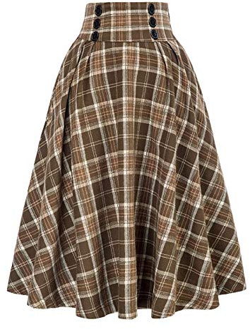 Gonna Plissettata Donna- Plaid Vintage Taglie Forti Midi Gonna Flared A-Linea A Vita Alta Elegante Sciolto Gonna Tartan Midi Gonna Curvy Gonna A Pieghe Boho Estive Gonna Scozzese