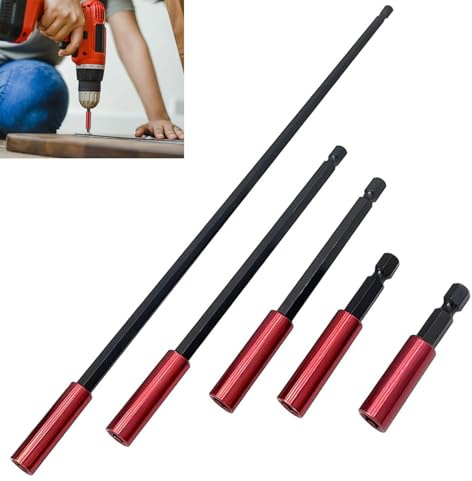 SIXHAOBU 5 Piezas Portapuntas Magnético,Puntas Atornillador Imantadas, 50/60/100/150/300mm Puntas Atornillador Imantadas,Robusto y Duradero, para Taladros y Atornilladores (Rojo)