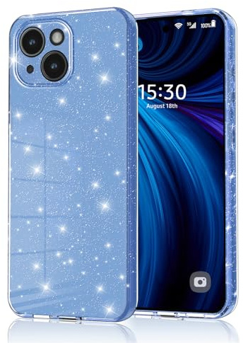 Eherui Mobiltelefonskal för iPhone 14 glitter, silikon TPU anti-fingeravtryck skal, stötsäkert skyddsfodral tunt, reptåligt och fallskydd, skyddsfodral för iPhone 14 fodral, blått