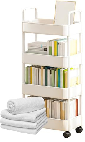 Carro rodante, Carro utilitario rodante, utilitario móvil - Carros rodantes utilitarios de 3/4 niveles con ruedas, carro de almacenamiento con asas, adecuado para cocina, sala de estar, lugar de