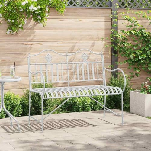 QJBSAVVA Gartenbank Weiß Metall 103,5 x 59 x 89 cm Langlebige Outdoor Sitzbank für Balkon Terrasse und Garten Komfortabel & Wetterfest