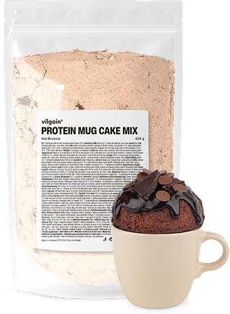 Vilgain Protein Mug Cake Mix (420 g) Chocolate Brownie – 6 x 70 g Portionen Protein Tassenkuchen Backmischung Glutenfrei, High Protein Fitness Dessert Mit Milchprotein & Mandelmehl, Fluffiger Snack