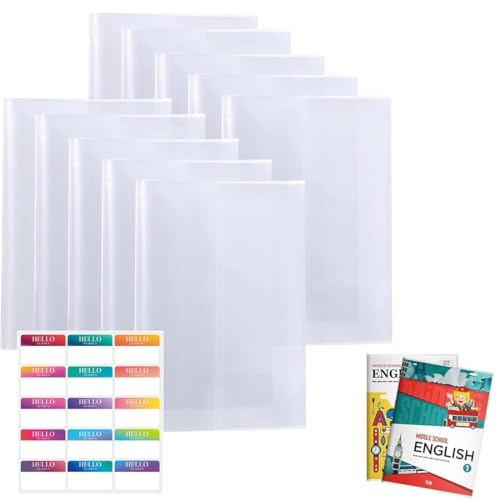 Couverture Livre Plastique 10 Pièces 16K avec 15 étiquette, protege livre, couvre livre, Protege Cahier Transparent Protège Manuel Scolaire Réglable Protection Livre pour L'école Bureau