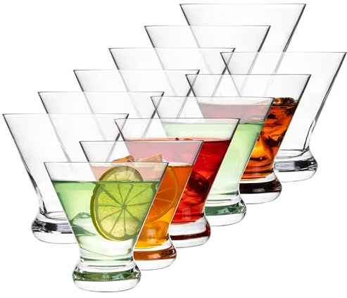 YARYOUNG Martini Glasses Set of 12, 8Oz Stemless Martini Cocktail Glasses, Modern Cocktail Glasses for Bar/Margarita/Whiskey/Gin/Tequila/Cosmopolitan,Dishwasher Safe,No-Stem Martini Glassware Gift Set