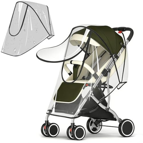 Habillage Pluie Universelle pour Poussette & Nacelle Avec Fermeture éclair, Respirante Protection Pluie Poussette & Nacelle avec Fenêtre, Facile à Installer, Inodore et Durable,Transparente