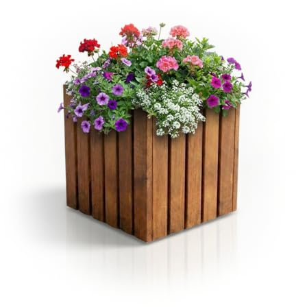 Mega Holz Pflanzkübel rechteckig aus imprägnierter Kiefer TAVO35 inkl. Einsatz - Blumenkasten Holz wetterfest für Indoor & Outdoor - Pflanzkasten für Balkon, Garten & Terrasse - 34x37x35 cm