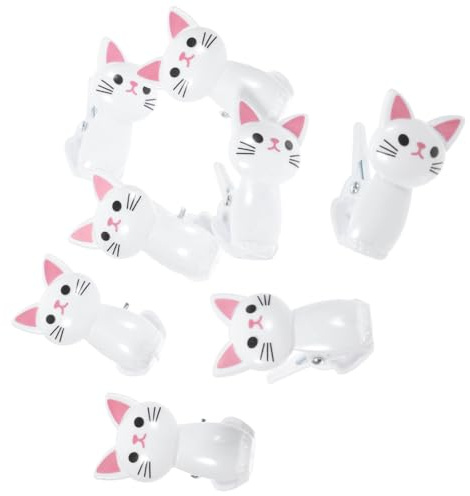 PACKOVE Lot de 8 Pinces à Paquet Réutilisables de Chat Blanc, Clips de Fermeture pour Sachets Alimentaires, Multifonctions pour Bureau Cuisine, Maintien Hermétique pour Snacks et Aliments