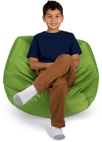 Big Joe Classic Bean Bag Chair for Kids Bedroom and Reading Nook, Easy-Clean Spicy Lime, Durable Nylon Polyester Blend, 2 feet Refillable