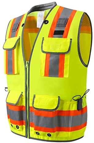 UNINOVA Surveyor Safety Vest Reflective for Men, Class 2 Heavy Duty Safety Vests Reflective with Pockets and Zipper,High Visibility Construction Work Vest