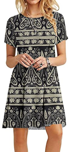 MOLERANI Damen Sommerkleider Casual T-Shirt Kurzarm Strandkleid Loose Swing Damenkleid | Kurze Ärmel, Sommer-Essential, klassischer Rundhalsausschnitt, fließender Swing-Stil für Urlaub, Wochenende und Alltag