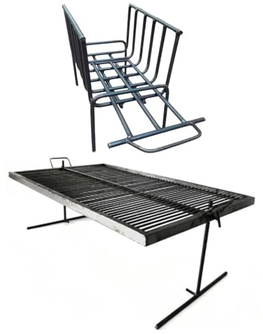 Parrilla argentina de lujo + brasero - Parrilla de hierro argentina - BBQ Parrilla Asado flotante de hierro con patas ajustables Sor pampa grill (40 x 24)
