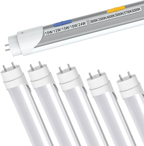 T8 T12 LED Tube Light Bulbs 4 Foot, 5 Power(10W-24W)& 6CCT(3000K-6500K) All in 1, Plug & Play or Ballast Bypass, T8 4ft Fluorescent Replacement, Durable Type A+B Light Tube, ETL DLC (6Pack)