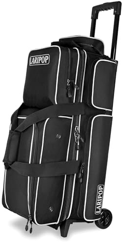LARIPOP 3 Ball Bowling Bag with Wheels and Shoe Compartment, Rolling Bowling Bag for 3 Balls, Heavy Duty Bowling Roller Bag with Retractable Handle for Men Women
