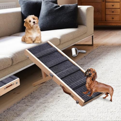 Aitakatta Adjustable Dog Ramp, Portable Folding Pet Ramp, 32 Long Wooden Pet Ramp for Bed with Non-Slip Traction Mat for Small Dogs, Dog Climbing Ladder for Sofa, Bed, Couch,Car(LGPT1,Gray)