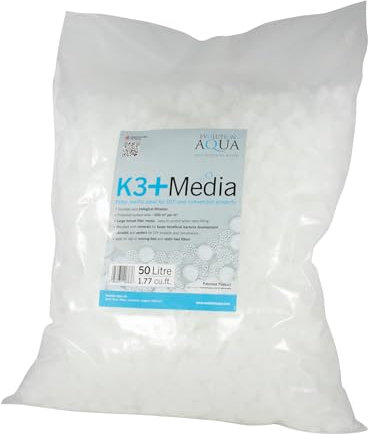 Evolution Aqua K3+ Pond Filter Media - Advanced Biological Filtration Media for Ponds and Koi Ponds, Boosts Beneficial Bacteria Growth, Reduces Ammonia & Nitrite | 50L