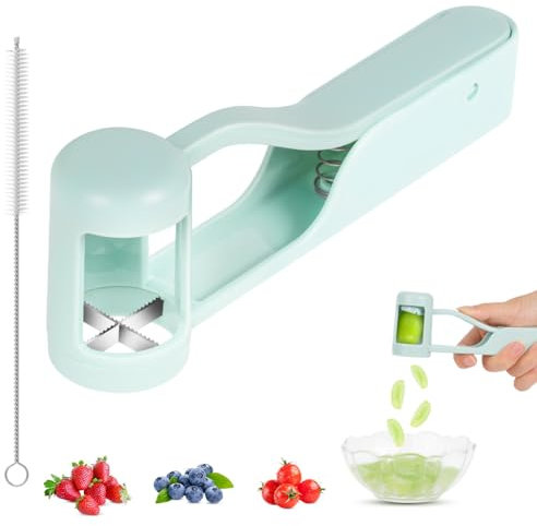 AOOTE Grape Slicer for Baby, Fruit Slicer for Toddlers, Stainless Steel Quarter Kitchen Gadget, ABS Plastic Handle, Stainless Steel Blades, Grape Tomato Cherry Cutter Tools for Fruit Salad, Blue