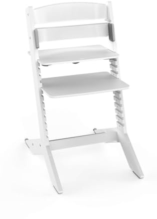 Geuther Kinderhochstuhl Holz Nala, mitwachsender Kinderstuhl I Ergonomischer Hochstuhl Baby bis Erwachsene, höhenverstellbar mit One-Click-System, Babystuhl belastbar bis 90kg I Farbe Weiß