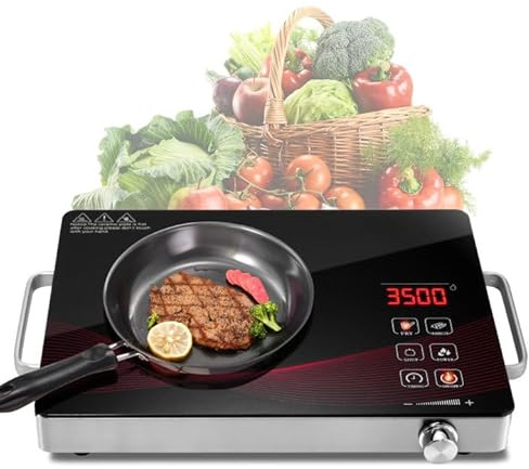 Glaskeramikkochfeld,Infrarot Keramik-Herdplatte,220V Infrarot-Einzelkochplatte,3500W Ce/ranfeld Tragbares,4 Kochmethode, Touch-Steuerung,3-Stunden-Timer,Geeignet für Alle Töpfe