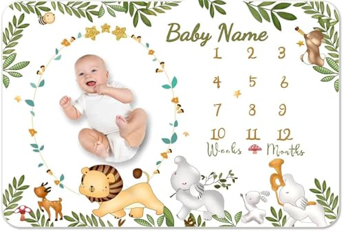 PLYIHE Meilenstein Decke Baby,Personalisiert Babydecke mit Name Neugeborenen Fotodecke Meilensteindecke Monatsdecke Junge & Mädchen, Geschenk Für Mütter,Decke Weihnachts Geschenke