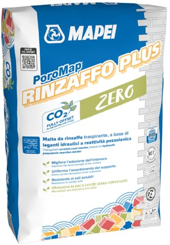 Mapei PoroMap Rinzaffo Plus, Malta Traspirante Premiscelata per Risanamento Murature, Resistente ai Sali, 25 Kg, per Interni ed Esterni