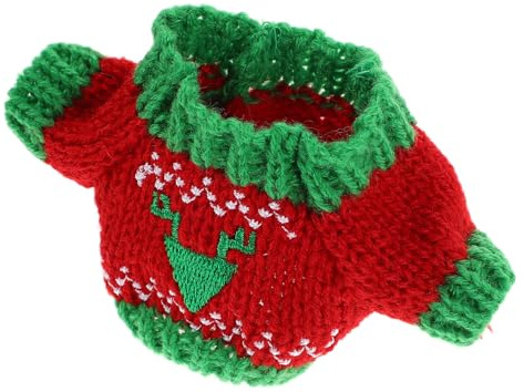 Abaodam Kleiner Pullover Puppenkleidung aus Weichem Plüsch Rote Grüne Dreiecksmuster Puppen Anziehpullover für Puppenzubehör und Weihnachtsdekoration