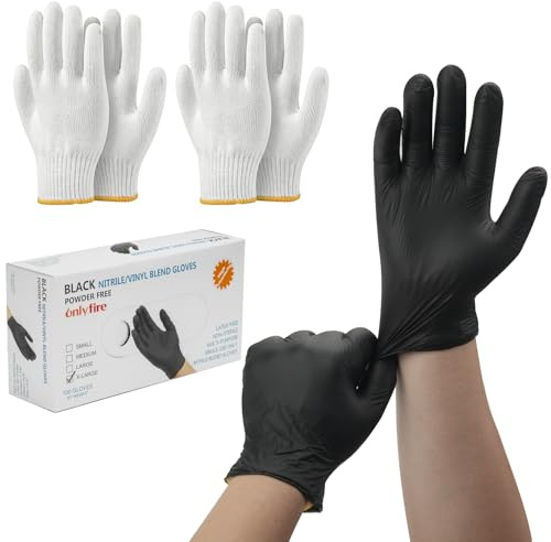 onlyfire Juego de Guantes para Barbacoa, 2 Pares de Guantes de Nailon 800D con 100 Guantes Desechables Negro, Talla Grande para Barbacoa, Pulled Pork, Limpieza del Hogar y Cocina, Guantes Resistentes