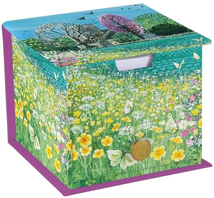 The Gifted Stationery Co. Ltd. Country Stroll Memo Cube with Drawer – Decorative Desk Notepad Cube with 400 Sheets (100 x 100mm) – Floral Desk Note Block for Home, Office & Study