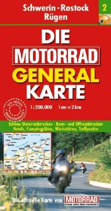 Motorrad Generalkarte Deutschland Schwerin, Rostock, Rügen 1:200 000: Schöne Motorradstrecken, Renn- und Offroadstrecken, Hotels, Campingplätze, ... 'Motorrad'. Sehr reißfest, wasserabweisend