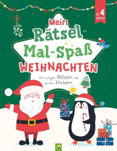 Mein Rätsel-Mal-Spaß Weihnachten: Mit lustigen Rätseln und bunten Stickern I Weihnachtsbuch für Kinder ab 4 Jahren