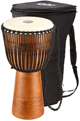 Meinl Percussion Water Rhythm Series Djembe, Braun (ADJ2-L+BAG) | Handgeschnitzter Korpus, Höhe 24 Zoll, Durchmesser 12 Zoll, Inklusive Tasche, mit Nylonseilen, Ziegenfell, Mahagoni