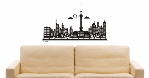 INDIGOS UG - Wandtattoo Wohnzimmer - Wandaufkleber Lima (Anden) Design 2-40x 23 cm - schwarz e563 Skyline Stadt - Aufkleber Kinderzimmer Schlafzimmer Küche Badezimmer Büro Dekoration