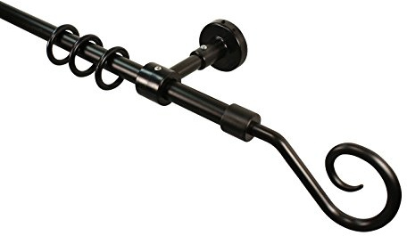 iso-design Gardinenstangen schwarz 16 mm aus Metall und Kunststoff Endstück Hirtenstab, 400 cm (2 x 200 cm)