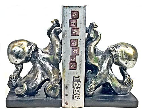 Bellaa 22999 Octopus Buchstützen Piraten Matrosen nautische dekorative Wohnakzente Niedlich Cool Bücherregal Unterstützung Buchstützen Halter Stopper für Regal Büro Einzigartige Vintage Antiquitäten