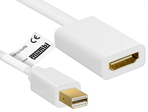 mumbi 22410 Cable Adaptador Mini DisplayPort HDMI - Mini DisplayPort Macho a HDMI-A Hembra - Contactos chapados en Oro - Cable Adaptador 10cm Blanco