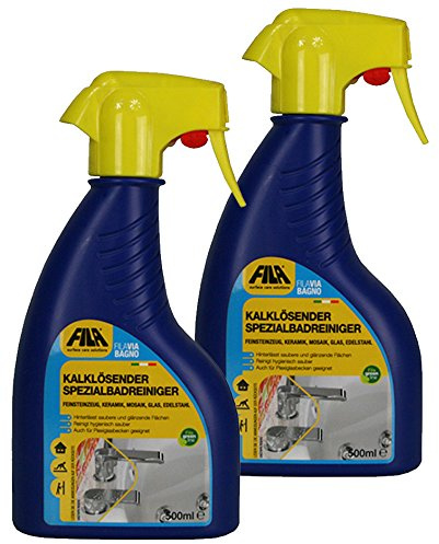 Fila 2X 500 ml VIA BAGNO Kalklösender Spezialbadreiniger für Feinsteinzeug, Keramik, Mosaik, Glas, Edelstahl - Sprühflasche
