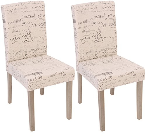 Mendler 2er-Set Stuhl Littau - Schriftzug, Creme, Beine Struktur - Eiche | Esszimmerstuhl, Küchenstuhl, Textil