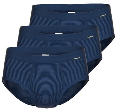 Ammann Pack of 3 Jeans Men's Sports Briefs Fine Rib with Fly and Soft Comfort Waistband Size 5-12 Dark Blue and Anthracite - Blue - 9 UK