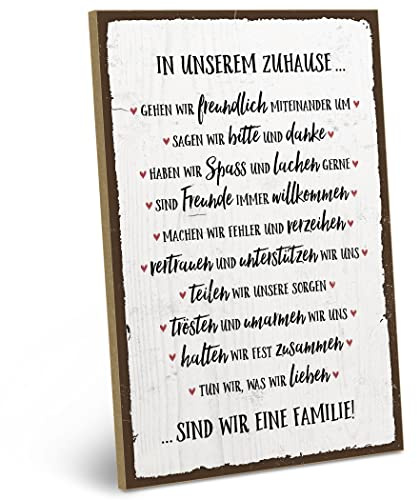 ARTFAVES® Wandbild Holzschild mit Spruch - FAMILIENREGELN - IN UNSEREM ZUHAUSE - Türschild Retro Vintage Deko Bild Geschenk - Familie, Zuhause