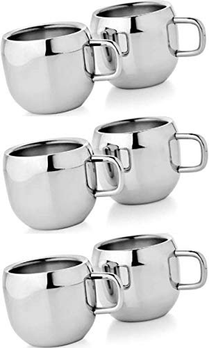 WhopperIndia Coffee Cup Taza de café exprés Taza de té de acero inoxidable de pared doble, reutilizable y apto para lavavajillas Juego de 6