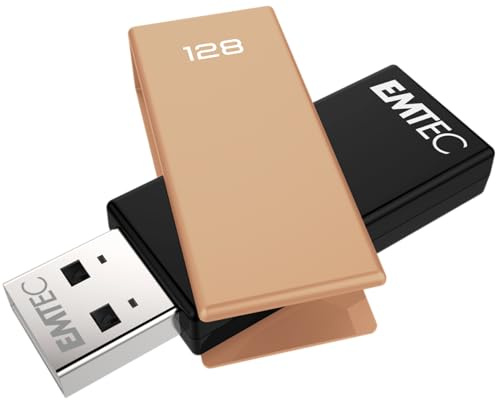 EMTEC, ECMMD128GC352, Clé USB 128 Go en métal d'alliage de zinc, design robuste et élégant, interface USB 20, compacte et légère, idéale pour le transport, Noire/Orange
