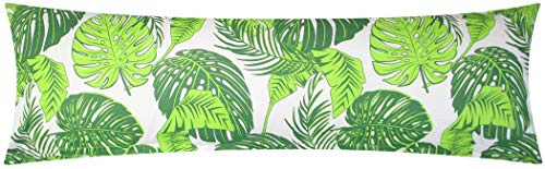 Baumwoll Renforcé Seitenschläferkissen Bezug 40x145cm - Tropische Blätter in grün - 100% Baumwolle Stillkissenbezug (KY-510-1)