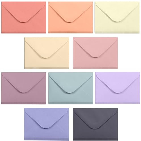 Lot de 100 mini enveloppes en papier pour cartes de visite, petites pochettes en vrac, 10 couleurs pastel, 10 x 7 cm