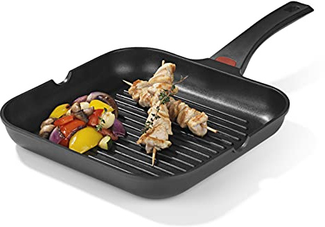 N8WERK Parrilla de aluminio fundido en la edición Midnight, 28 cm, indicador de temperatura de cambio de color, apta para todos los tipos de cocina, revestimiento triple para cocinar sin quemar grasa