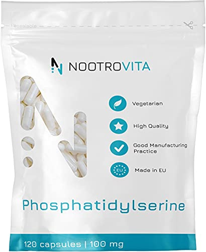Phosphatidylserin 120 Kapseln - 300 mg pro Tagesdosis - Cortisol Blocker für Cortisol Senken (100 mg pro Kapsel) - aus Soja - Unterstützt Stressbalance, Gedächtnis, Konzentration & Lernen | Nootrovita