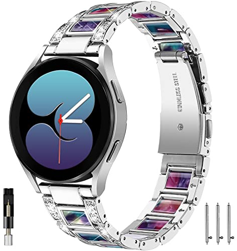 NINKI Sparkling Band Compatible Samsung Galaxy Watch 7/6/5/4 FE 40mm 44mm Classic 43mm 47mm/Classic 42mm 46mm/Active 2 Watch Bands Resin,20mm Stainless Steel Bracelet Band for Galaxy Watch 3 41mm/42mm
