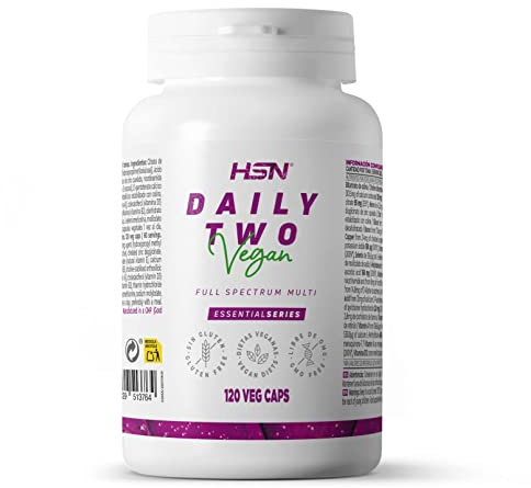 Multivitaminas y Minerales Daily Two - Dosis Diaria = 2 Cápsulas - de HSN | 120 Cápsulas con Todas las Vitaminas y Minerales - Con Hierro y Yodo | No-GMO, Vegano, Sin Gluten