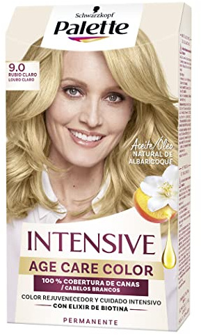 Schwarzkopf Palette Intensive Age Care Tinte Permanente, Color Rejuvenecedor con Elixir de Biotina, 9.0 Rubio Claro